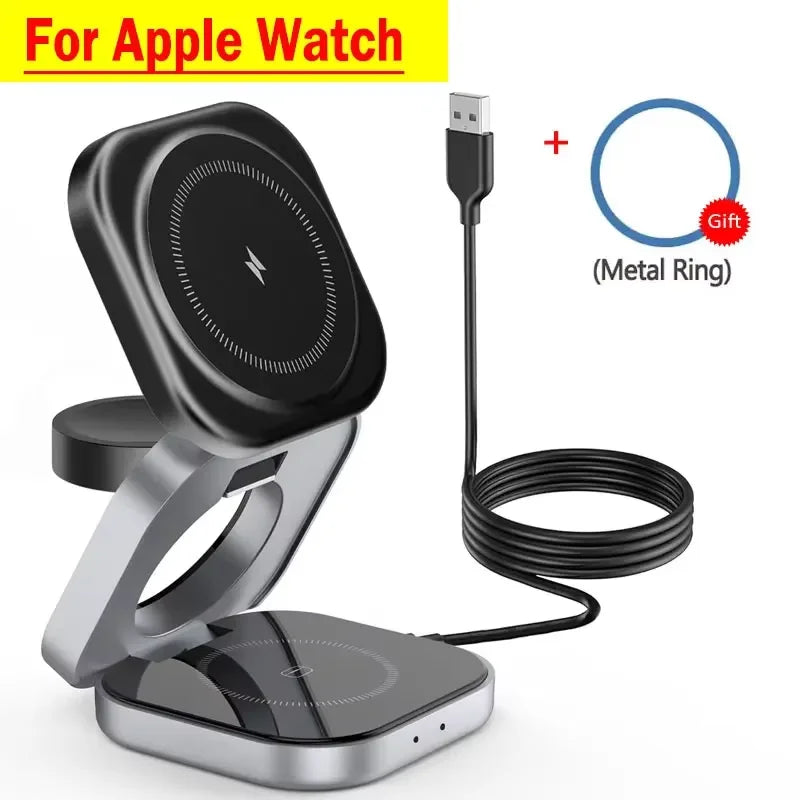 3 in 1 Foldable Charging Station Fast Magnetic Wireless Charger Stand for iPhone 17 16 15 14 13 12 Apple Watch 8 7 6 Airpods Pro