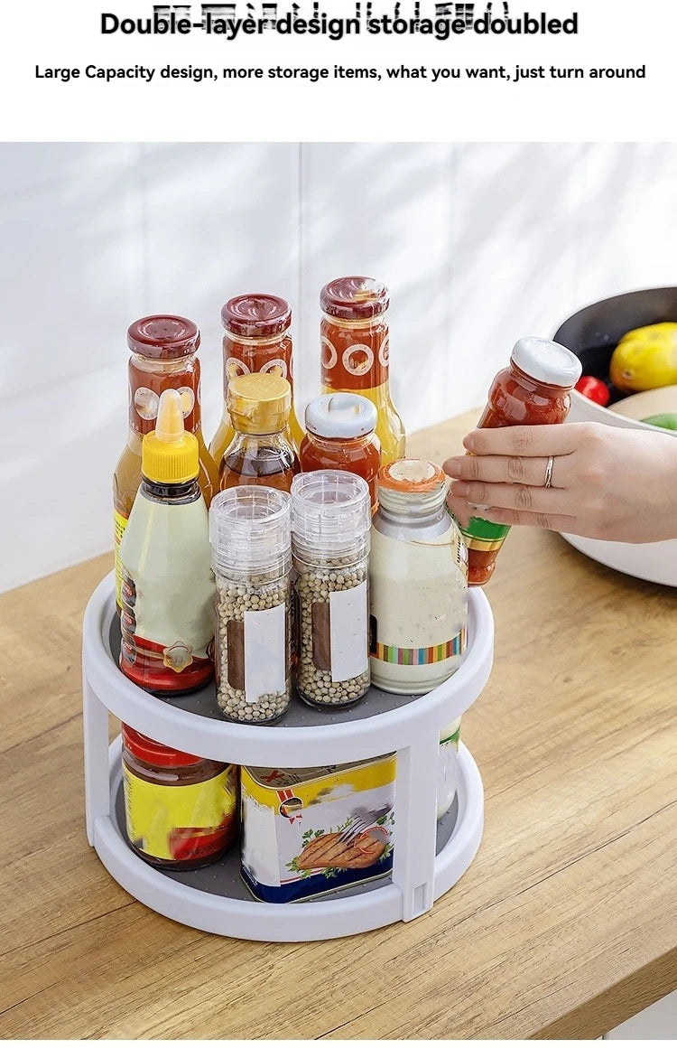 1Pc/Kitchen Seasoning Storage Rack Double-Layer Rotating Storage Rack Countertop Multi-Functional Condiment Storage Rack