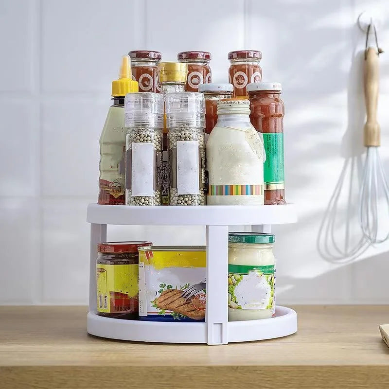 1Pc/Kitchen Seasoning Storage Rack Double-Layer Rotating Storage Rack Countertop Multi-Functional Condiment Storage Rack